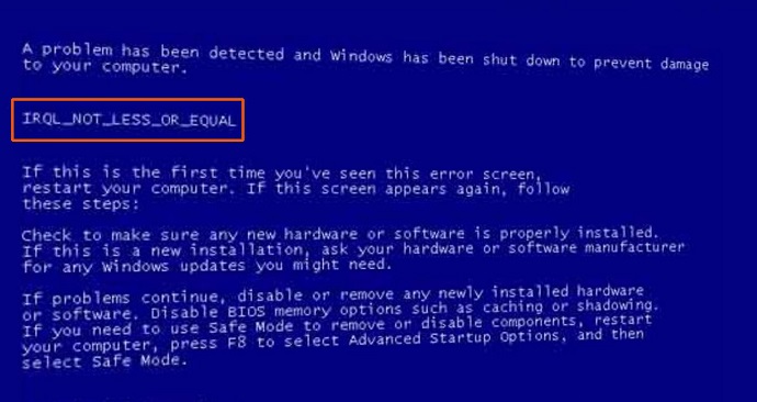 What Causes The Bsod Driver Irql Not Less Or Equal