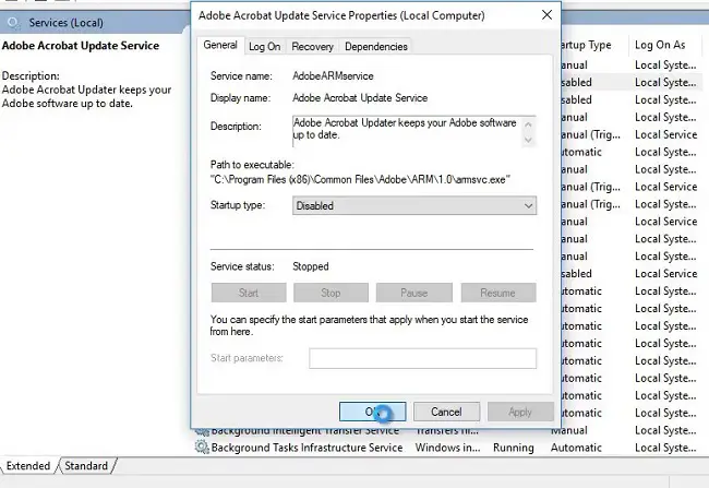 adobe reader dc update service