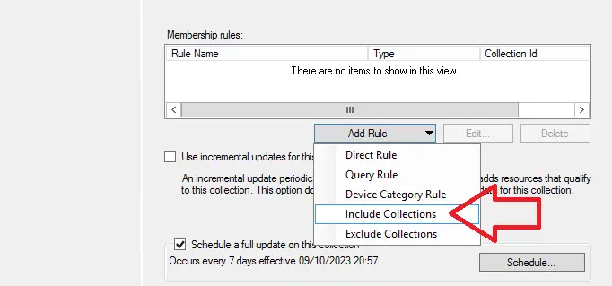 adding include rule to sccm device collection