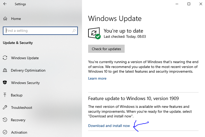 latest windows 10 feature release 1909