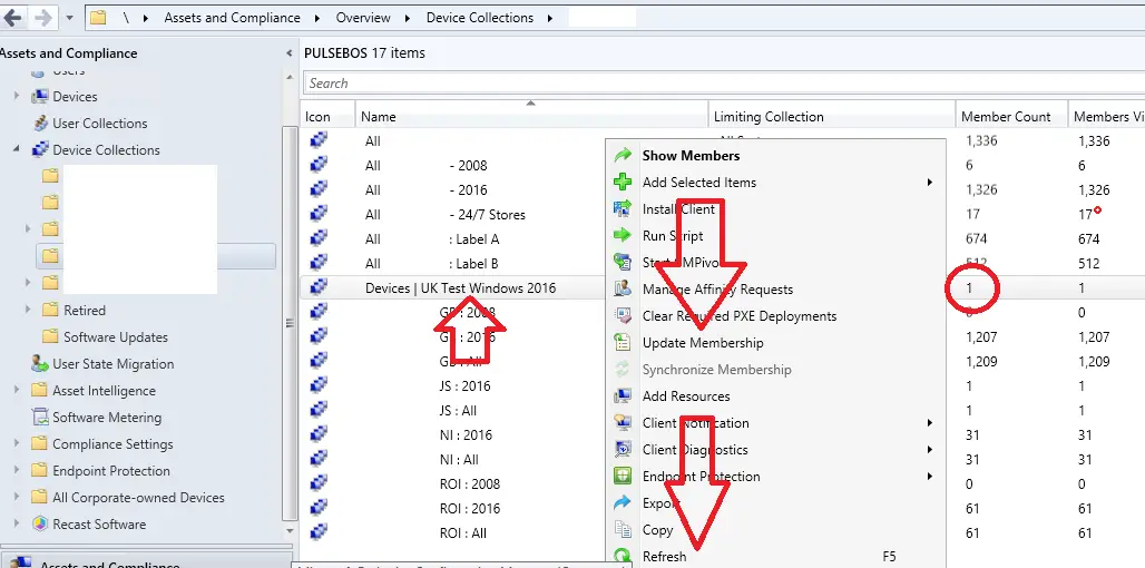 update sccm device collection membership
