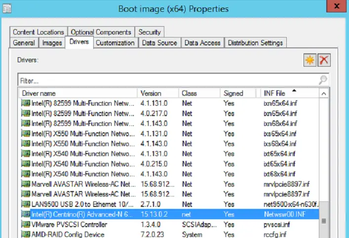 boot image driver properties