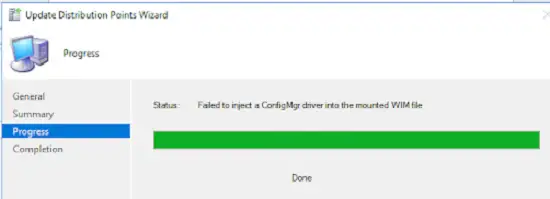 failed to inject a configmgr driver into the mounted wim file