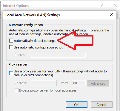 internet explorer automatically detect settings