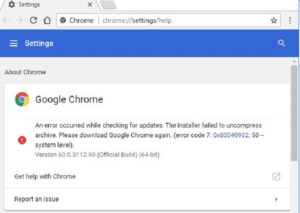 Google Chrome Update Error 0x80040902