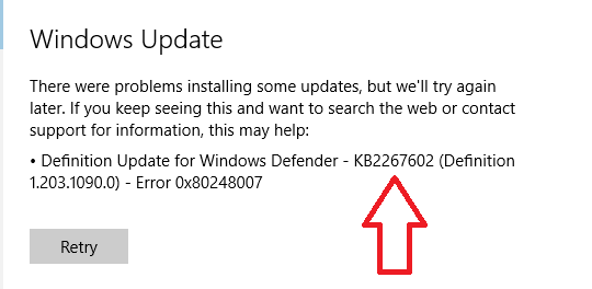 manual windows update error 0x80248007