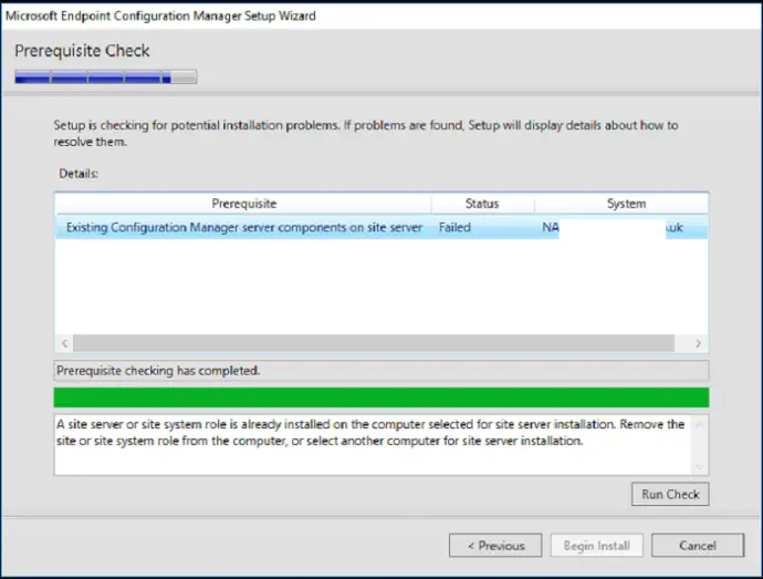 existing configuration manager server components on site server2