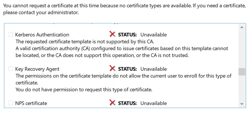 The Requested Certificate Template is not Supported by This CA